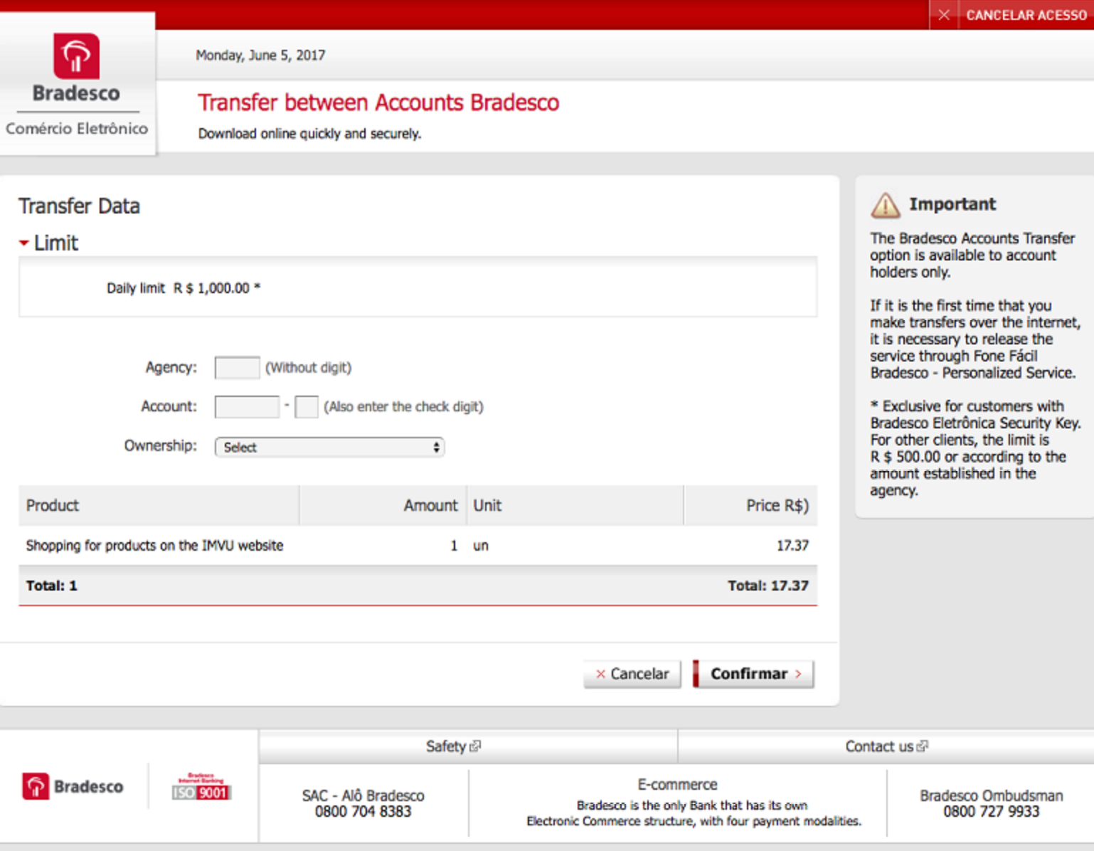 Payment Method - Bank Transfer Brazil