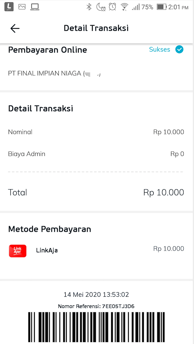 LinkAja successful transaction