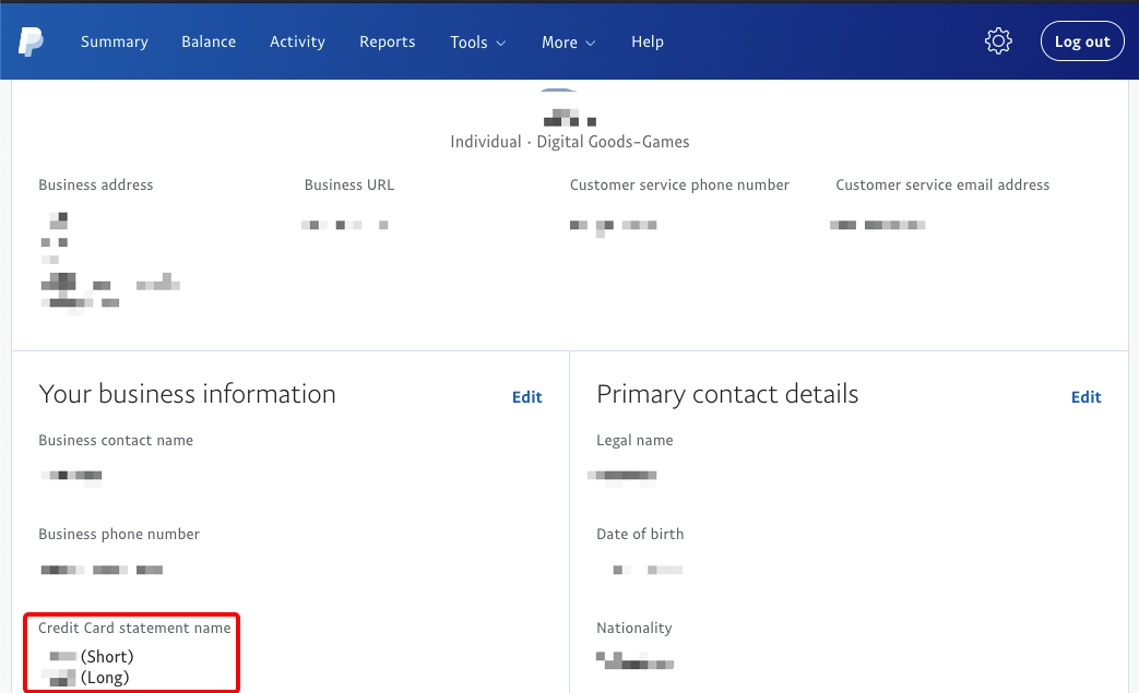 paypal credit card statement